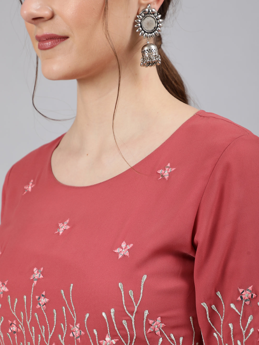 Round Neck Embroidered Kurta At Jaipur Kurti