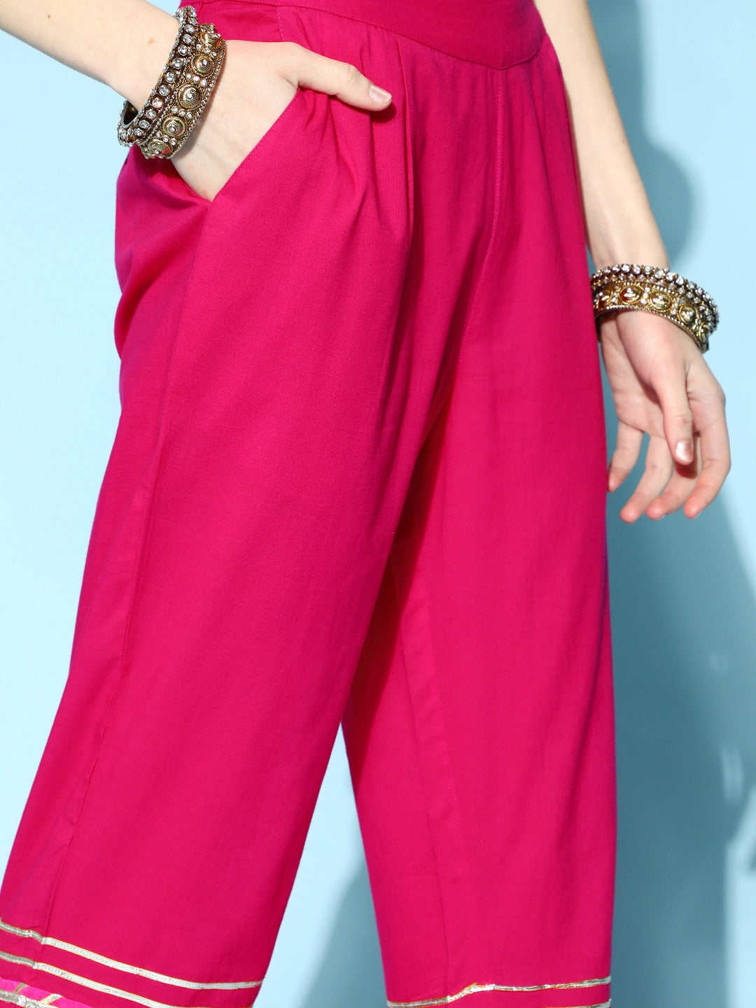 Pink Embroidered Kurta With Sharara And Dupatta