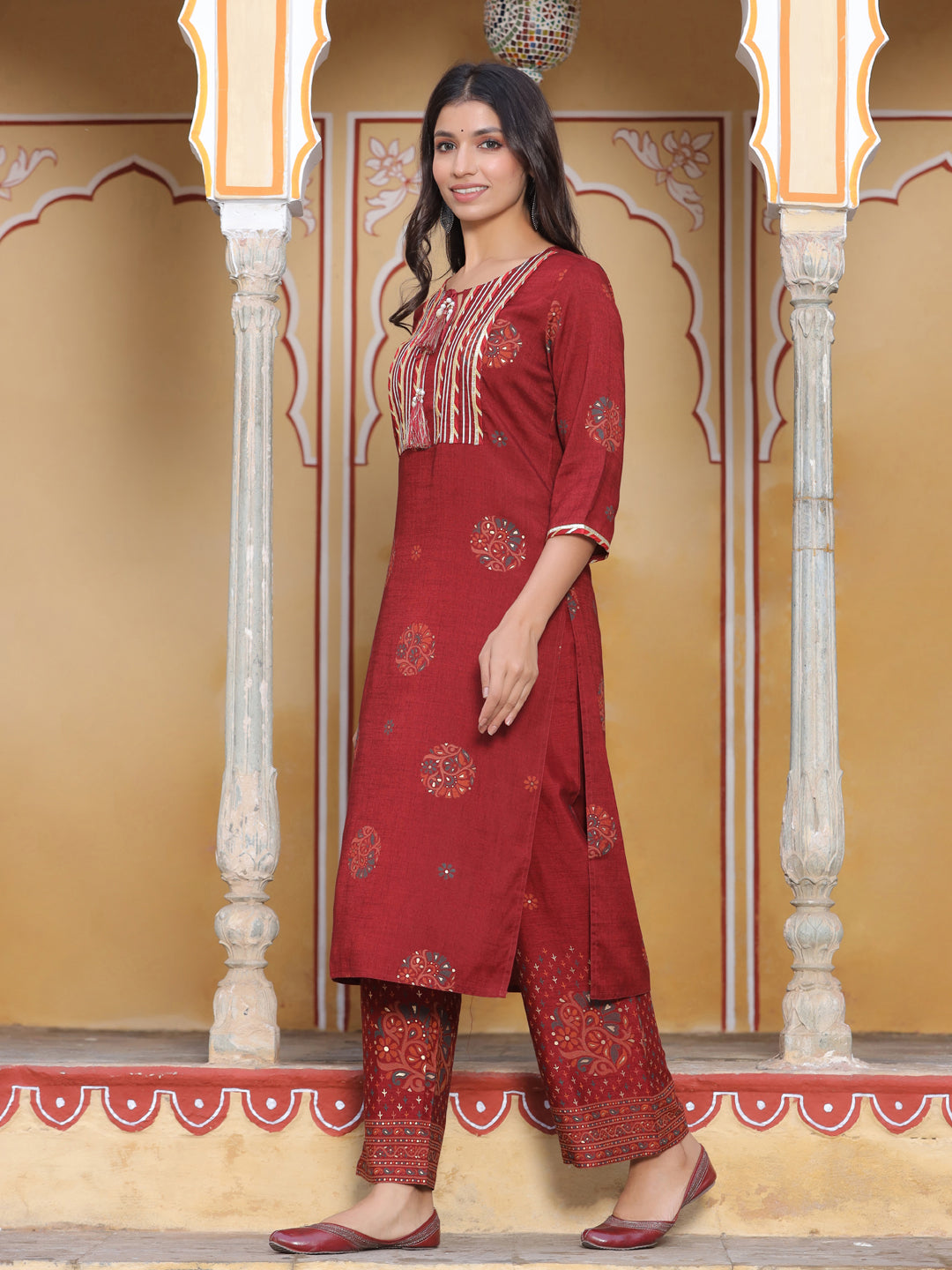 Maroon Printed Kurta With Palazzo
