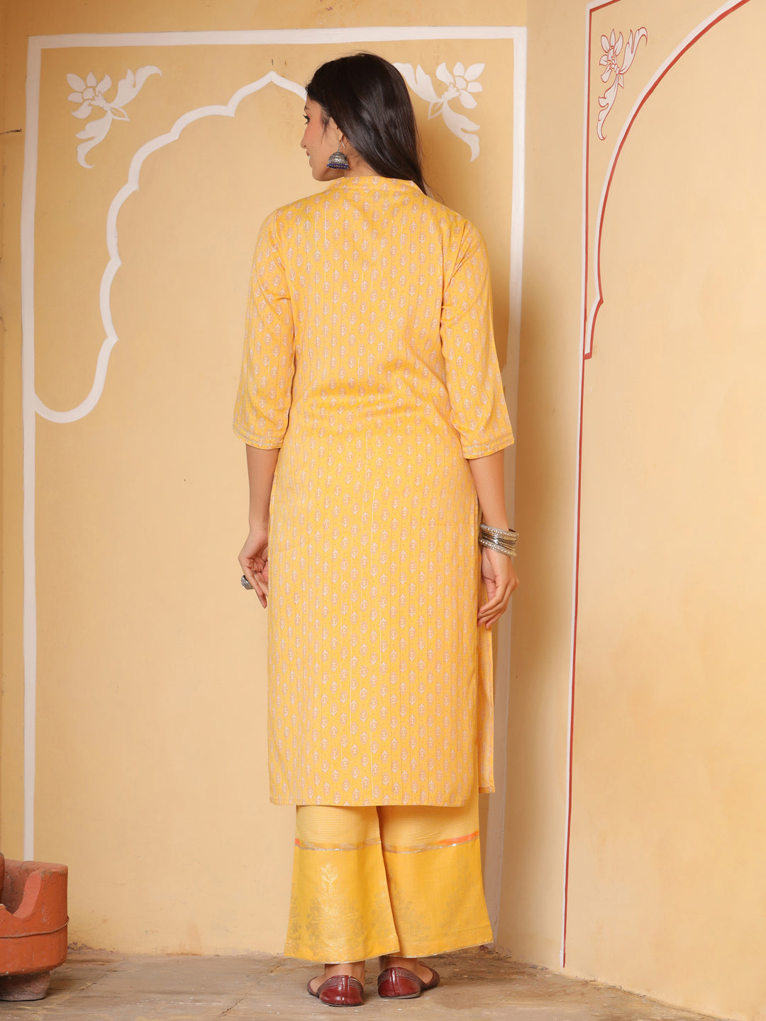 Printed Rayon Slub Straight Kurta With Palazzos