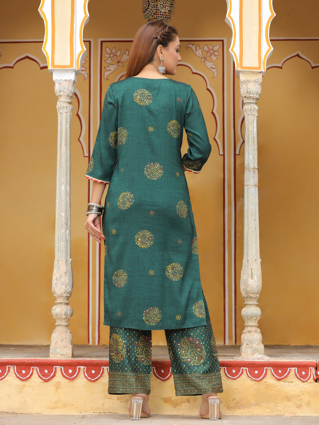 Green Printed Kurta With Palazzo
