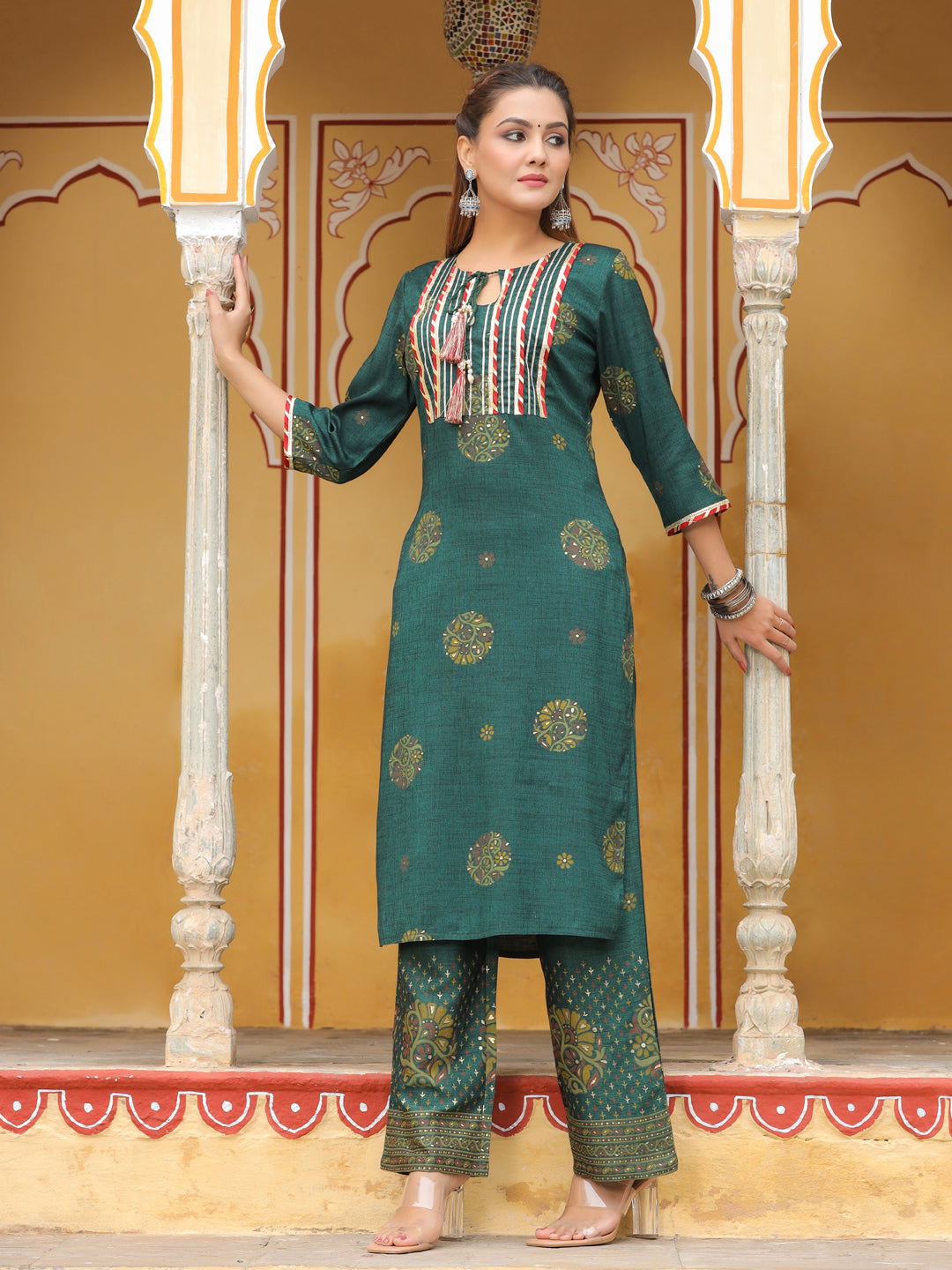 Green Printed Kurta With Palazzo