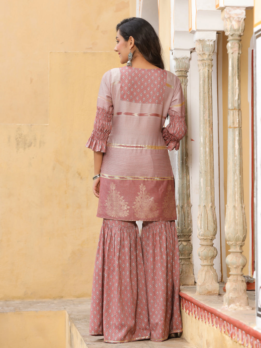 Mauve Printed Kurta With Sharara