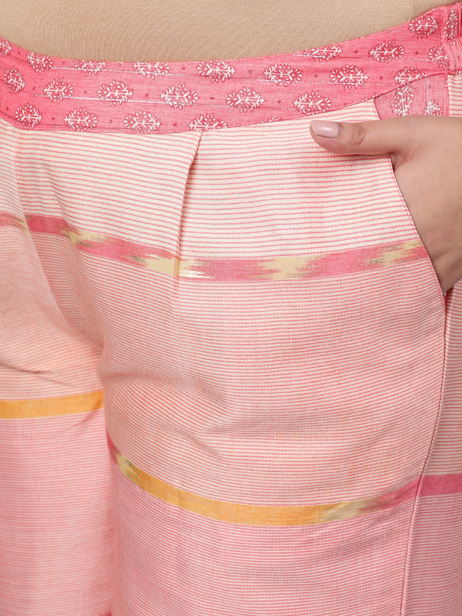 Pink Printed Rayon Slub Kurta With Palazzo