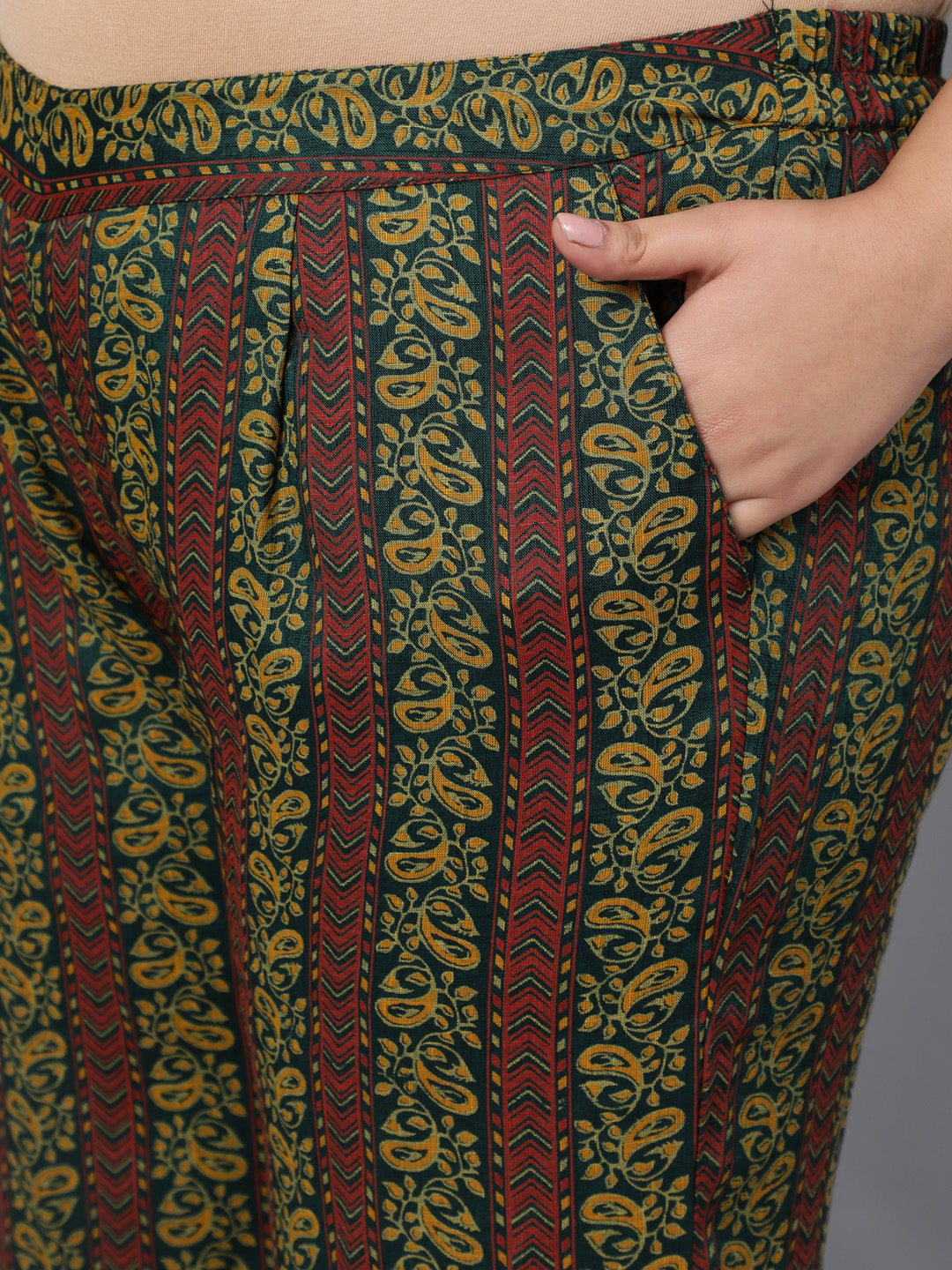 Green Rayon Slub Printed Kurta With Palazzo