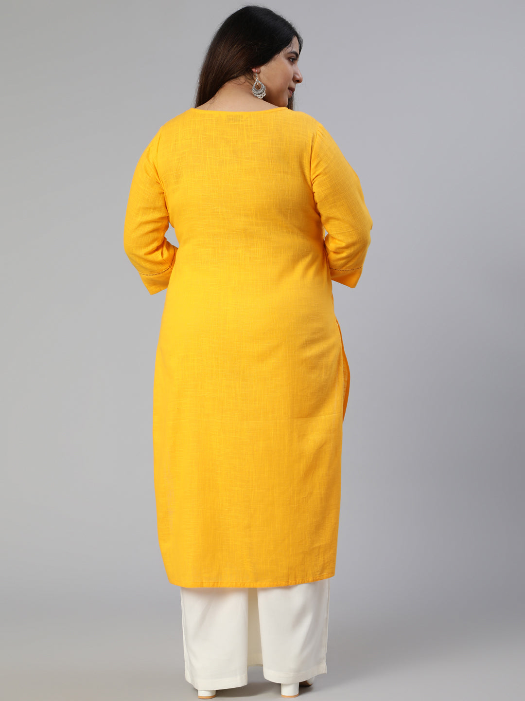 Mustard Cotton Pin Tucks Straight Kurta With Palazzo