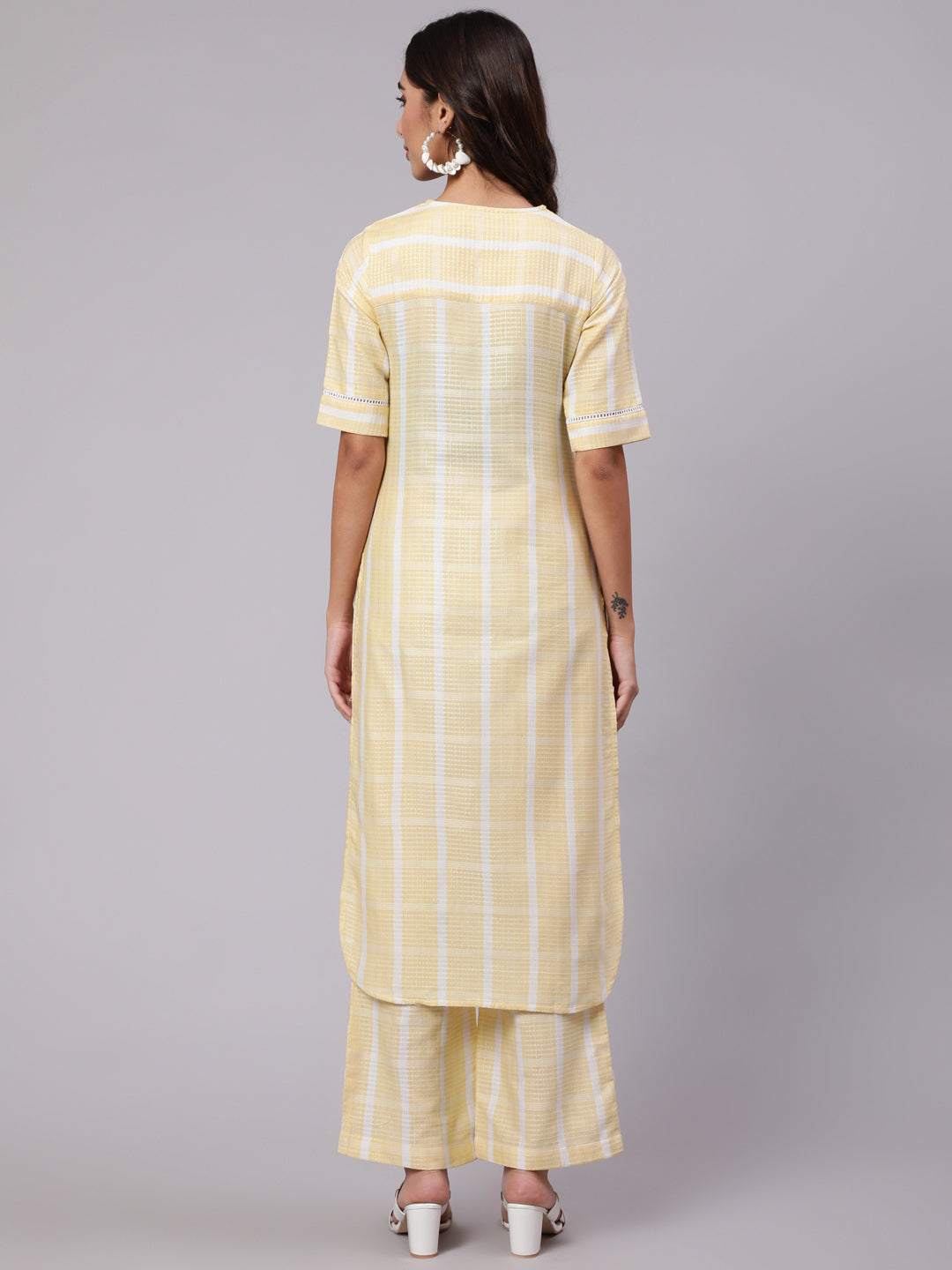 Yellow Yarn Dyed Striped Kurta With Palazzos
