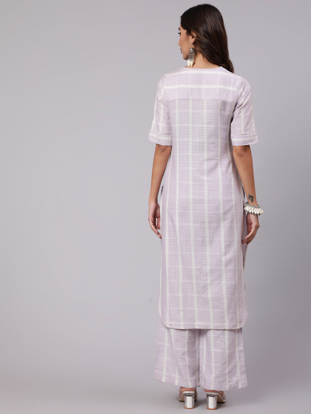 Purple Yarn Dyed Striped Kurta With Palazzos