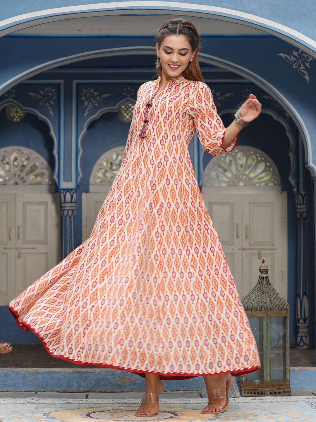 Designer Geometric Print Anarkali Dress