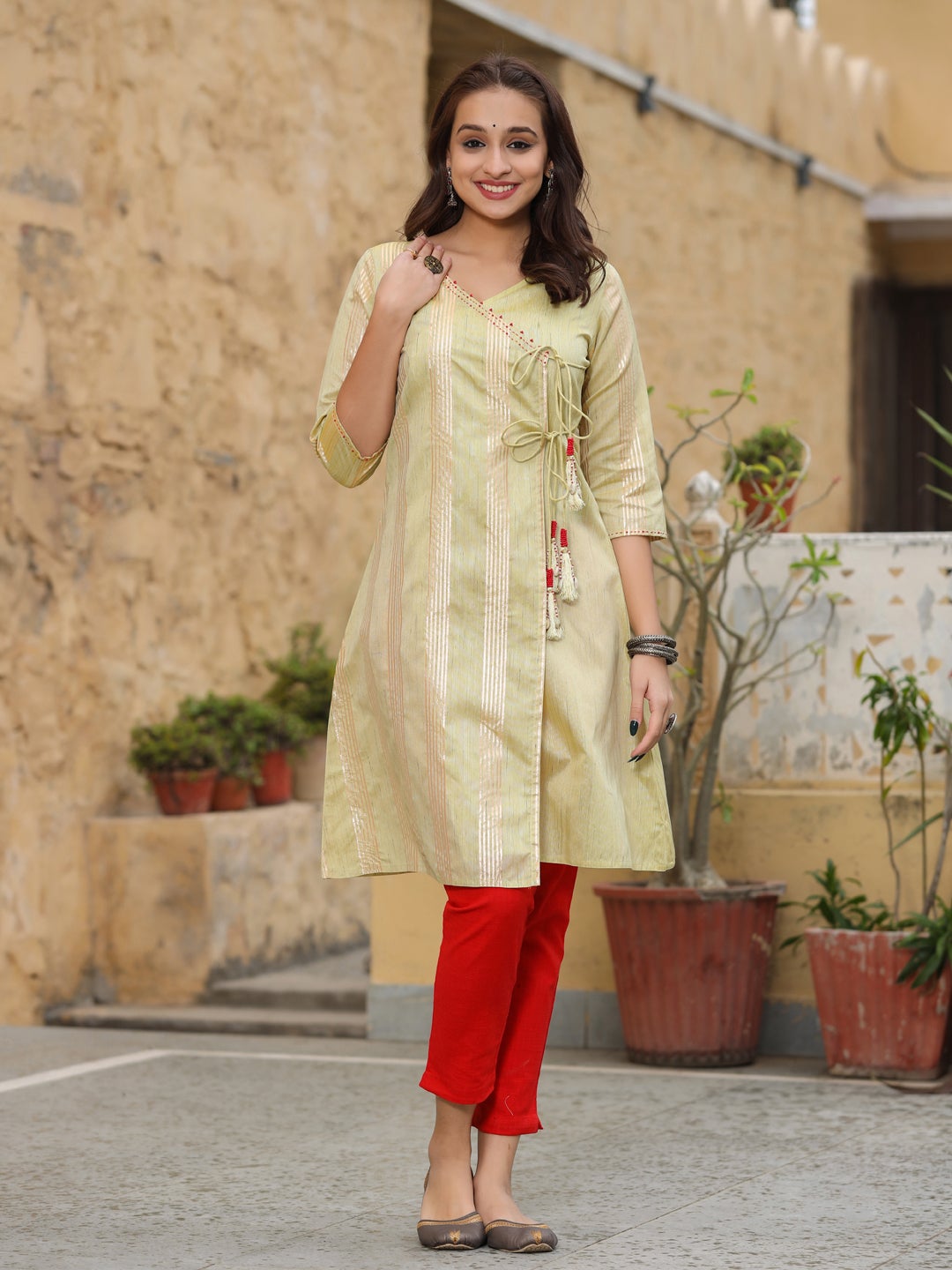 Chanderi Cotton Angrakha A-Line Kurta Online