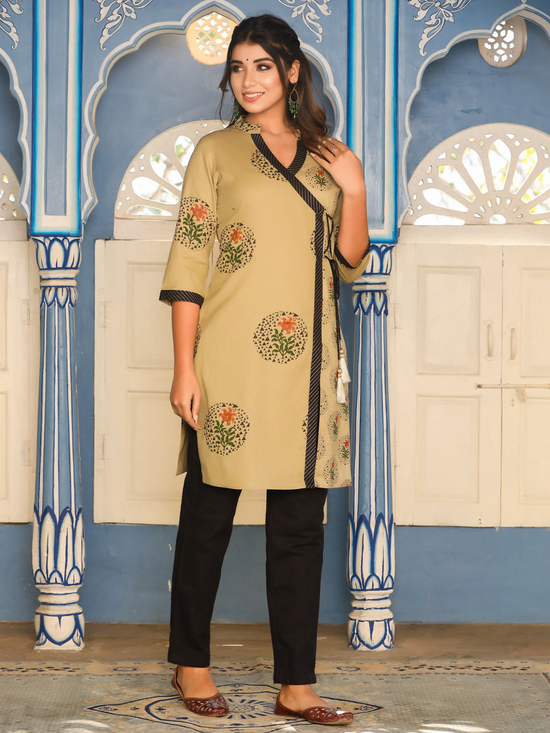 Metallic Angrakha Straight Kurta
