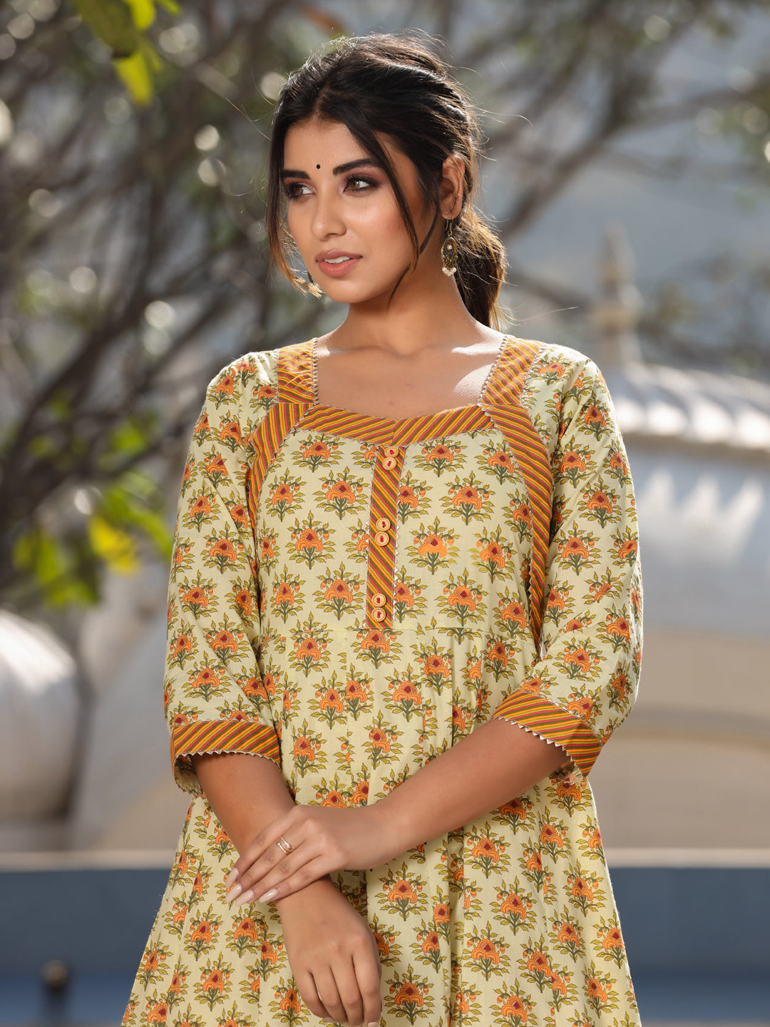 Yellow Anarkali Long Printed Kurta