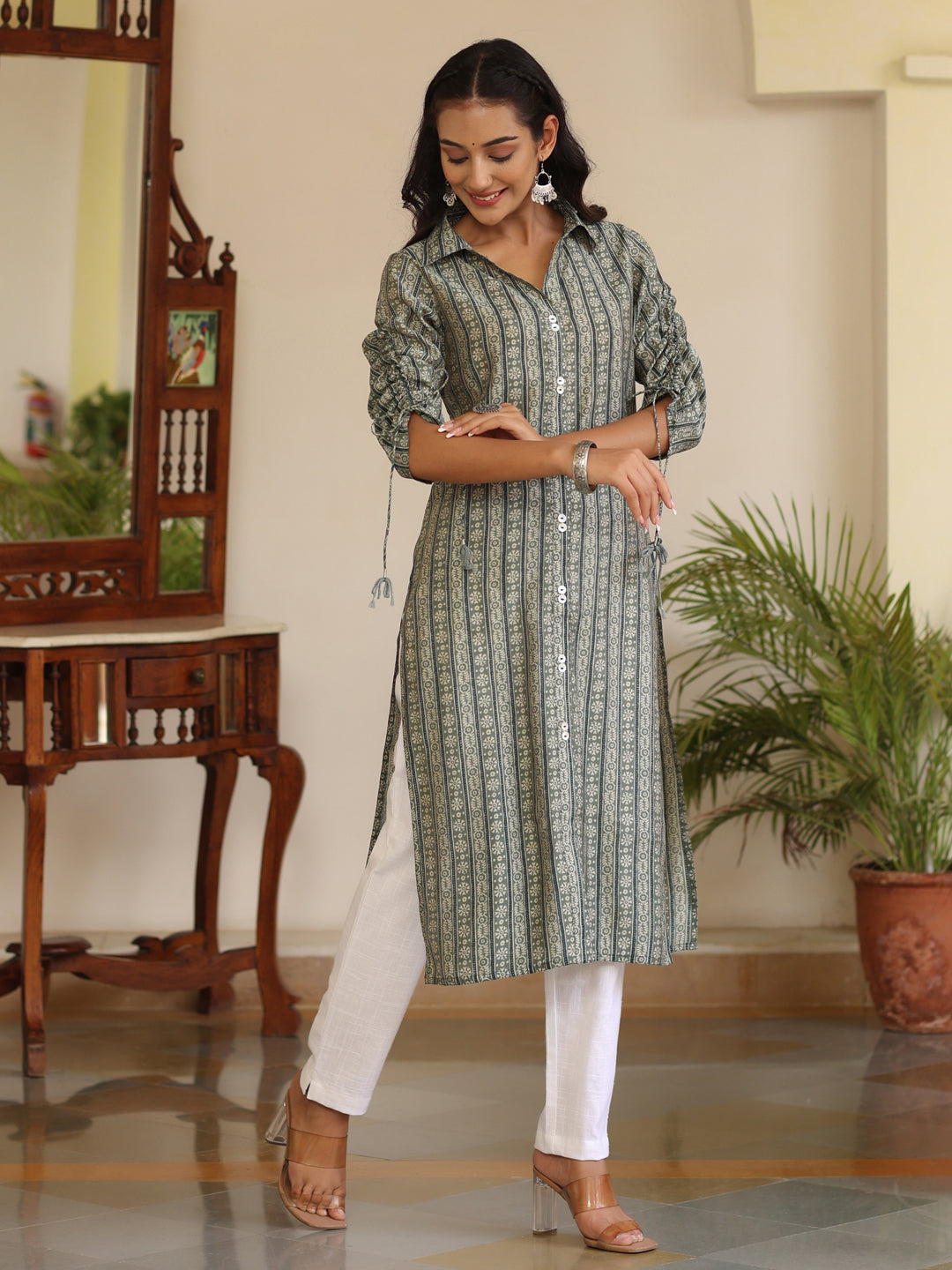 Printed Chanderi Straight Kurta
