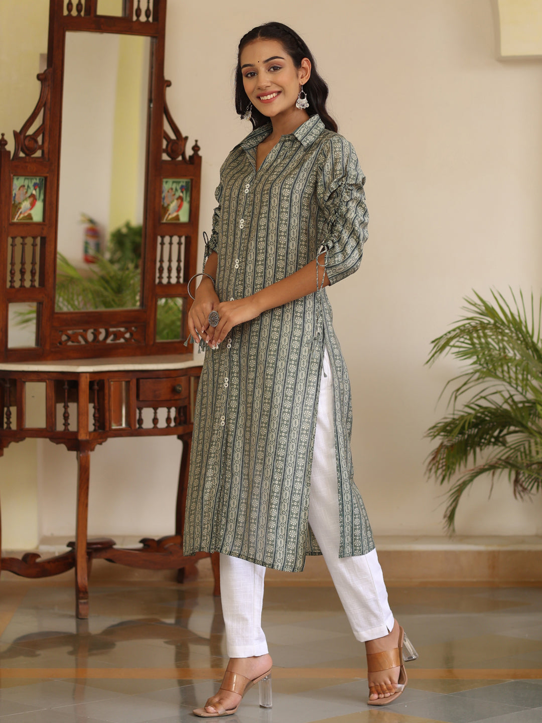 Printed Chanderi Straight Kurta