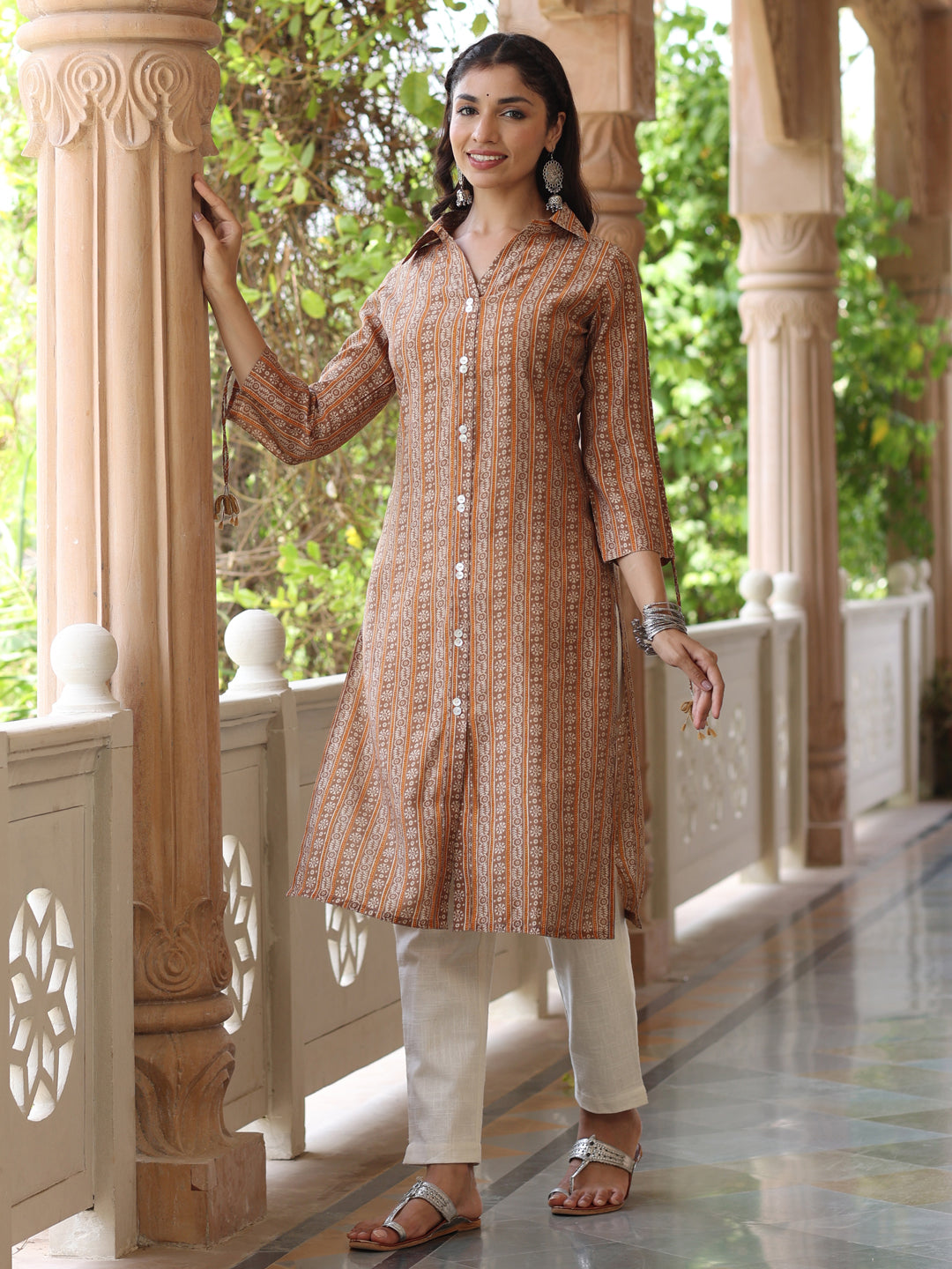 Stylish Chanderi Beige straight Kurta