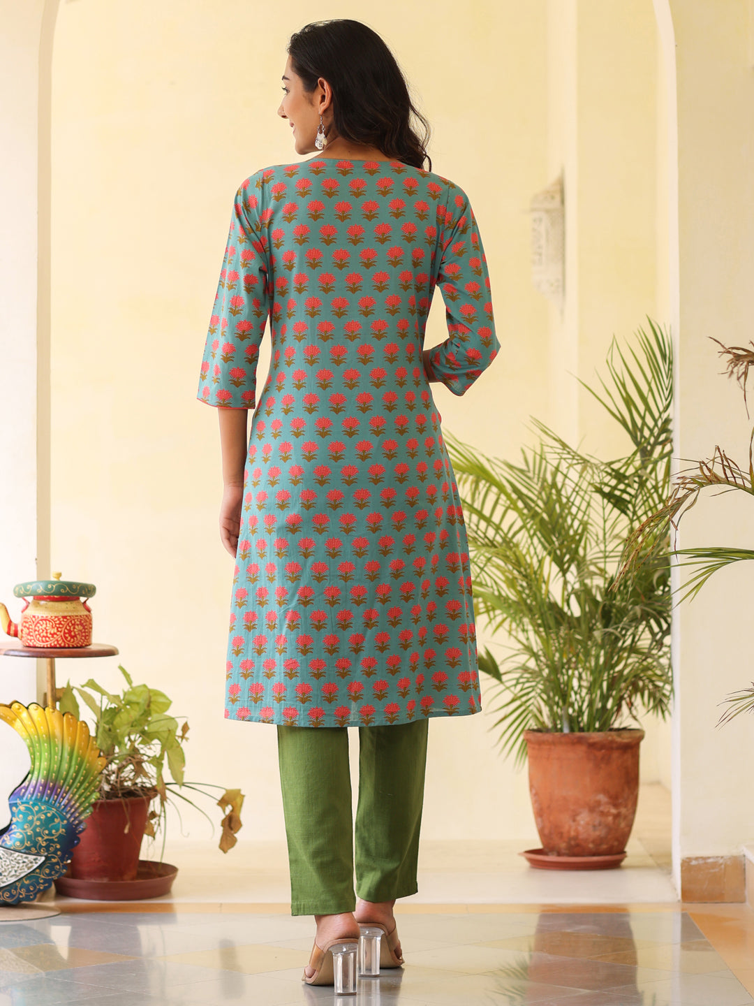 Blue Ethnic Printed Cotton Kurta