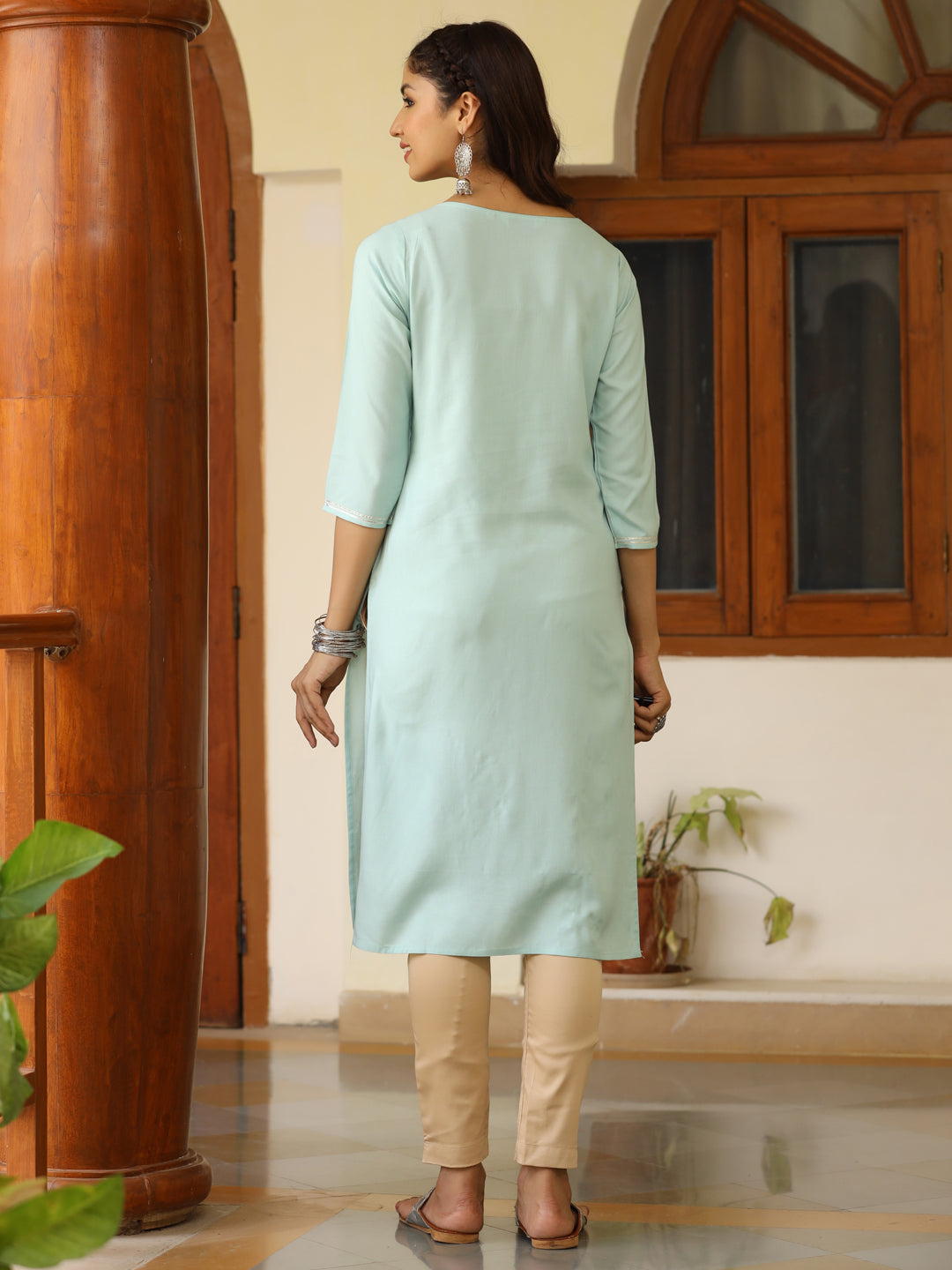 Rayon Solid Gota Embellished Blue Kurta