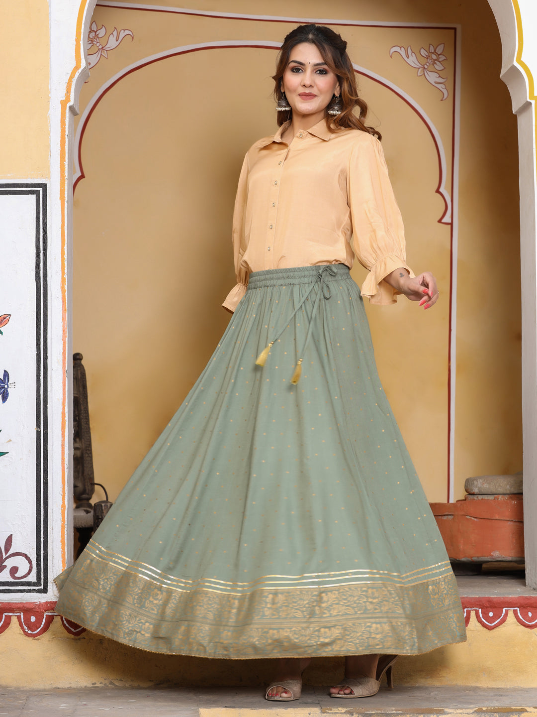 Get Full Elasticated Waistband Maxi skirt