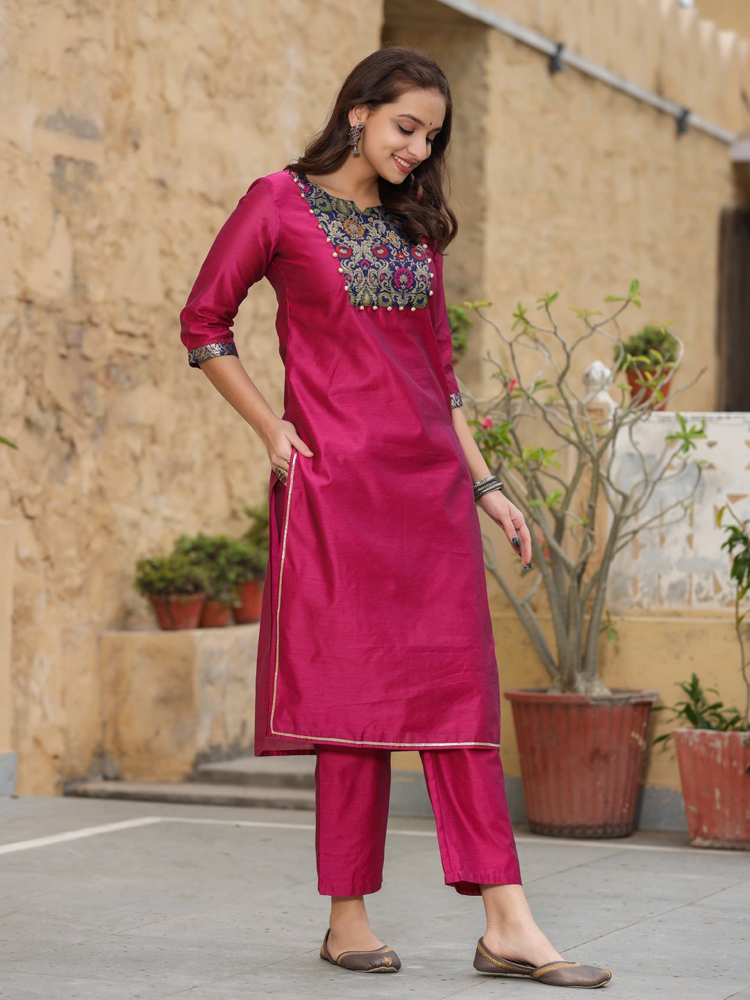 PINK Straight Kurta Set with Pants