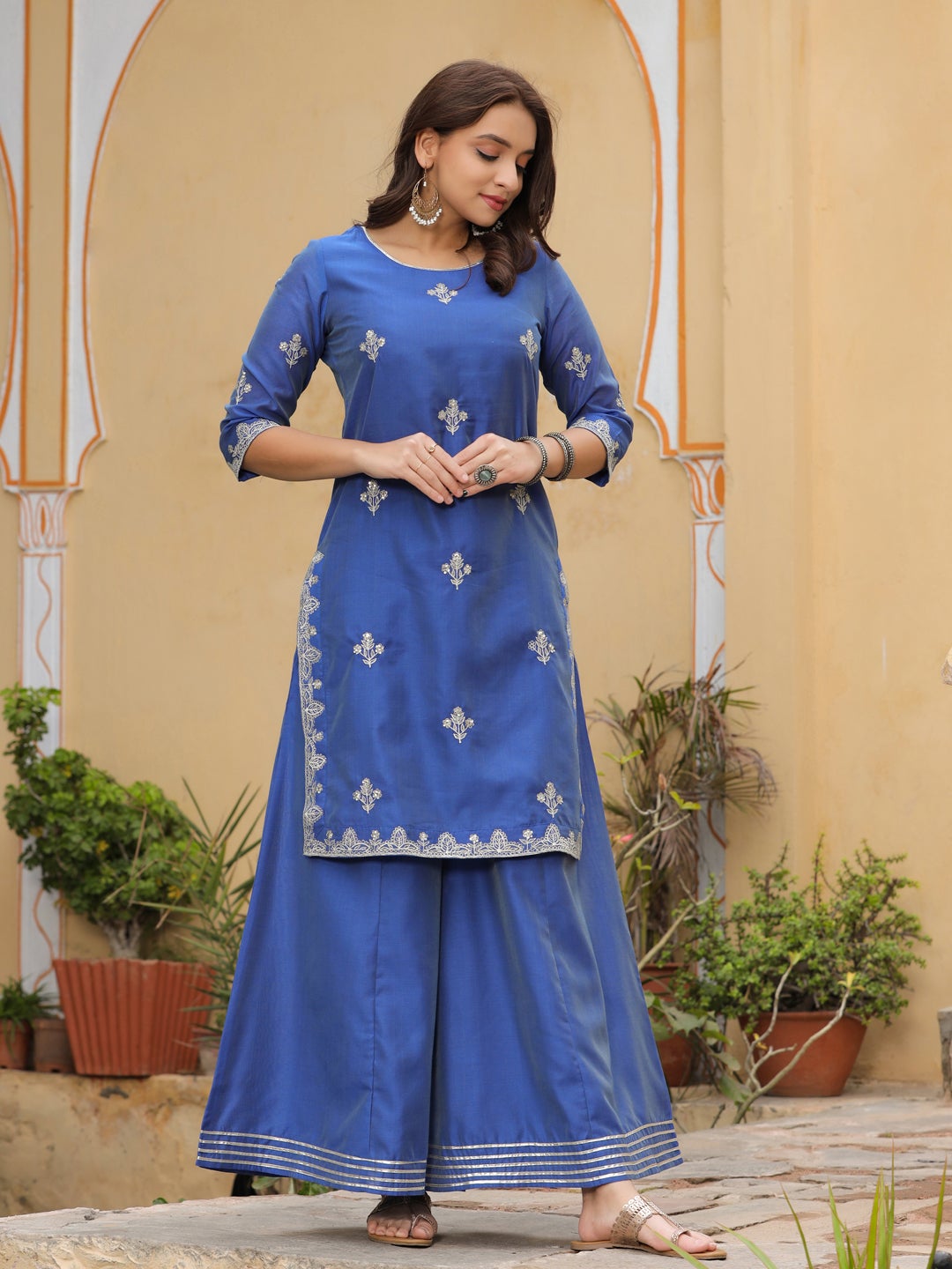 Embellished Straight Kurta With Sharara