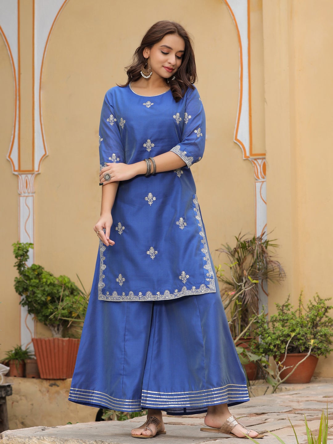 Embellished Straight Kurta With Sharara