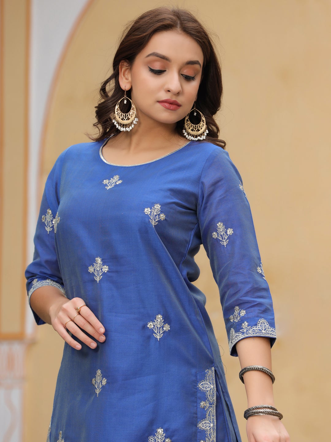 Embellished Straight Kurta With Sharara