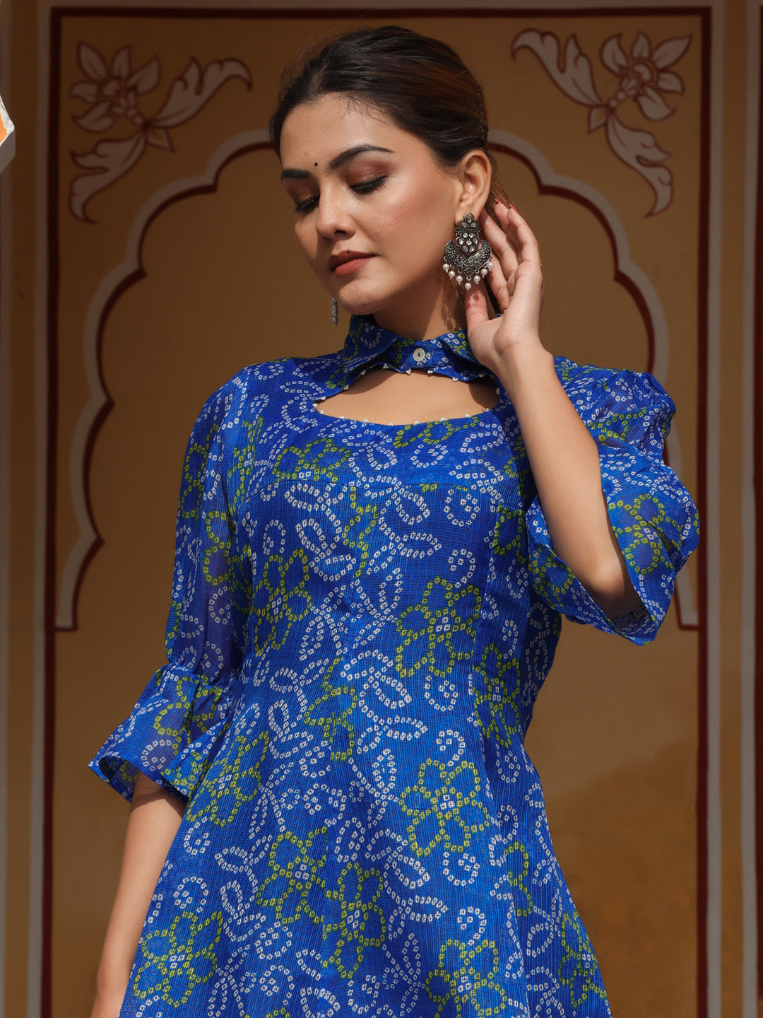 Short Flared Kurta With White Sharara