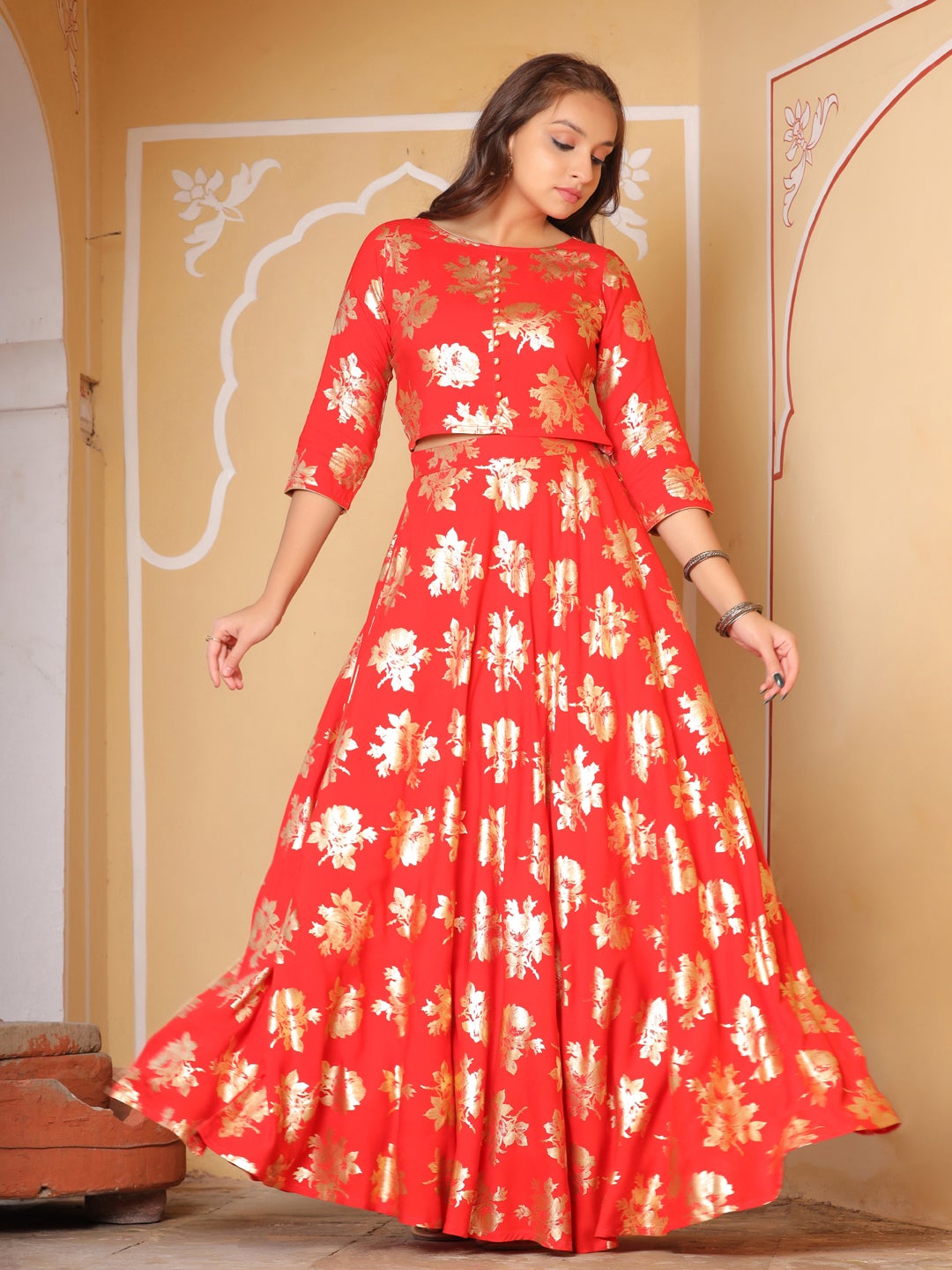 foil print rayon crop