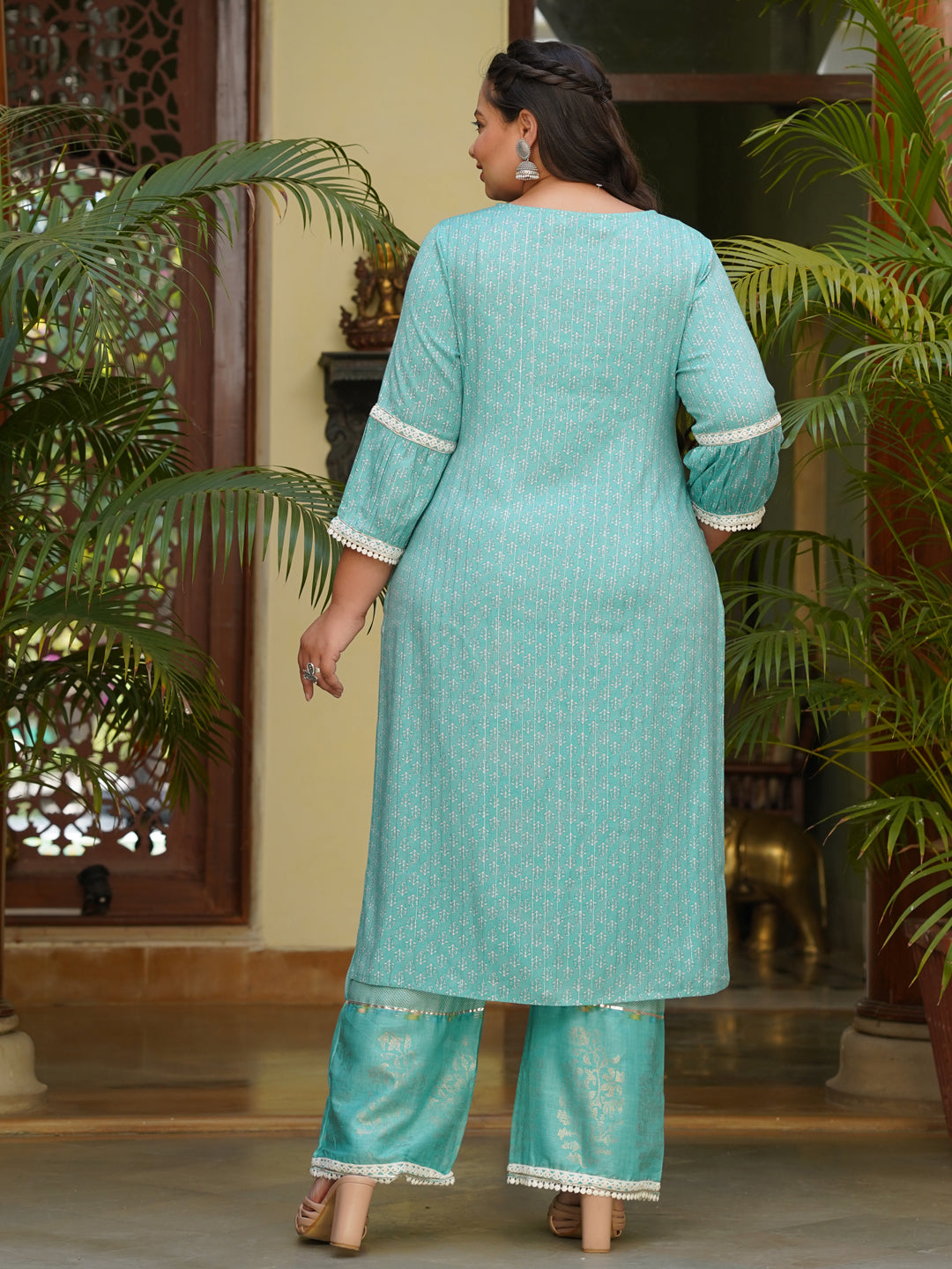 Blue Ethnic Printed Kurta With Palazzo