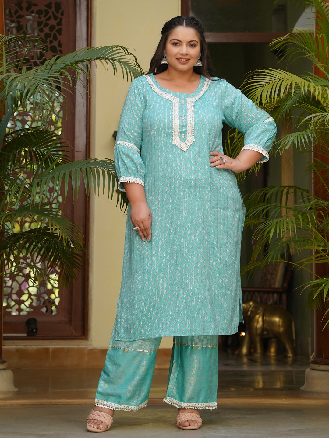 Blue Ethnic Printed Kurta With Palazzo