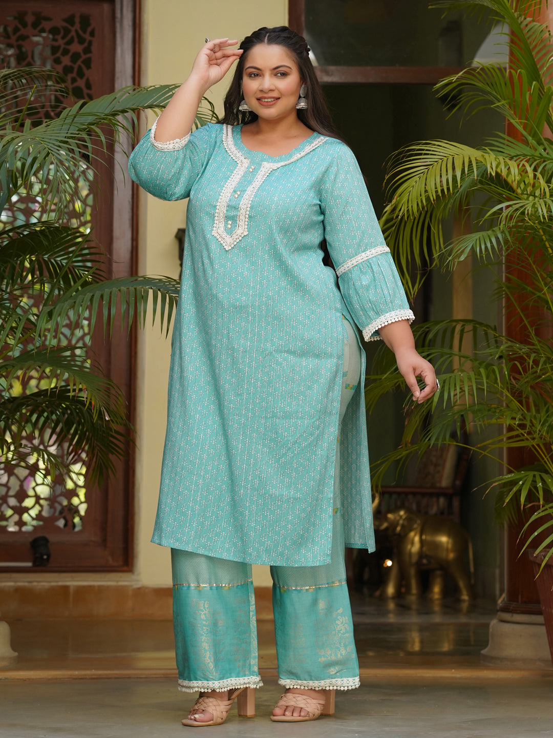Blue Ethnic Printed Kurta With Palazzo