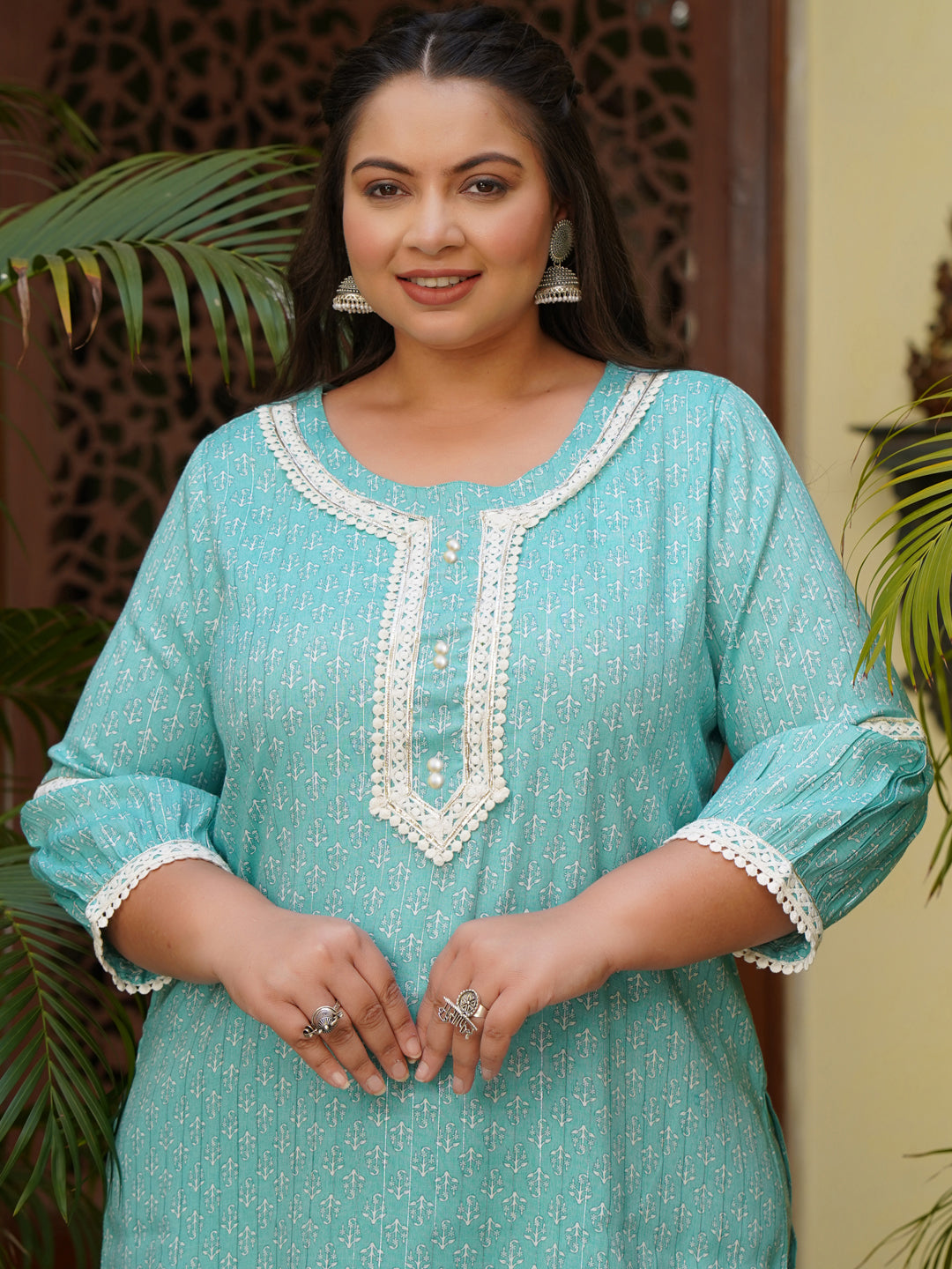 Blue Ethnic Printed Kurta With Palazzo