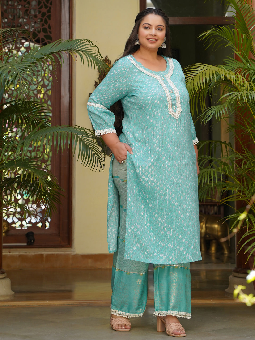 Blue Ethnic Printed Kurta With Palazzo
