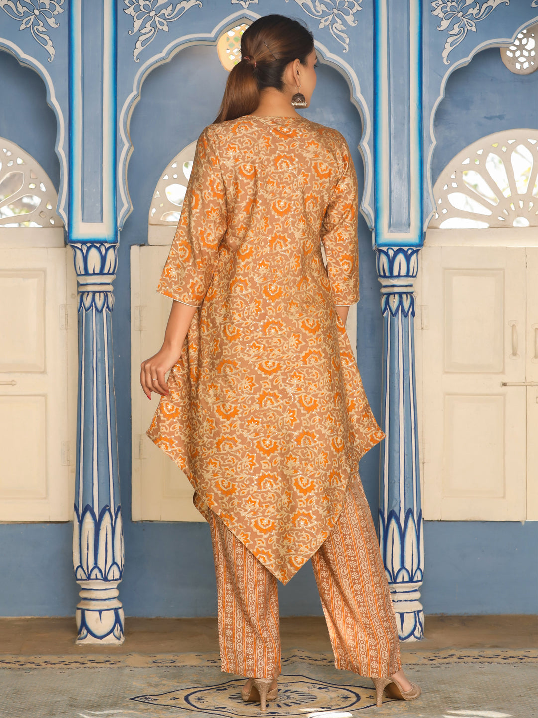 Chanderi A-Line Kurta With Pants