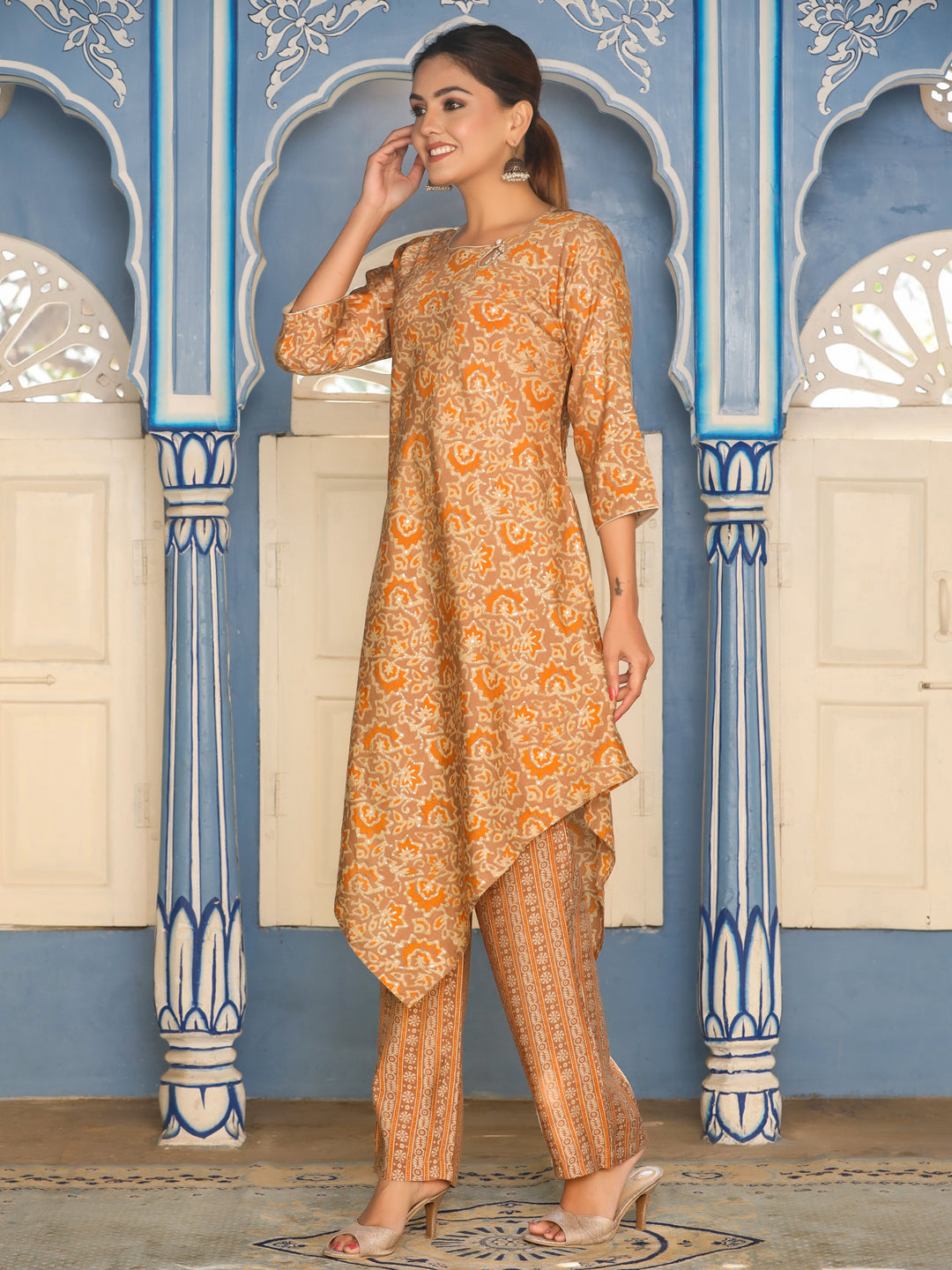 Chanderi A-Line Kurta With Pants