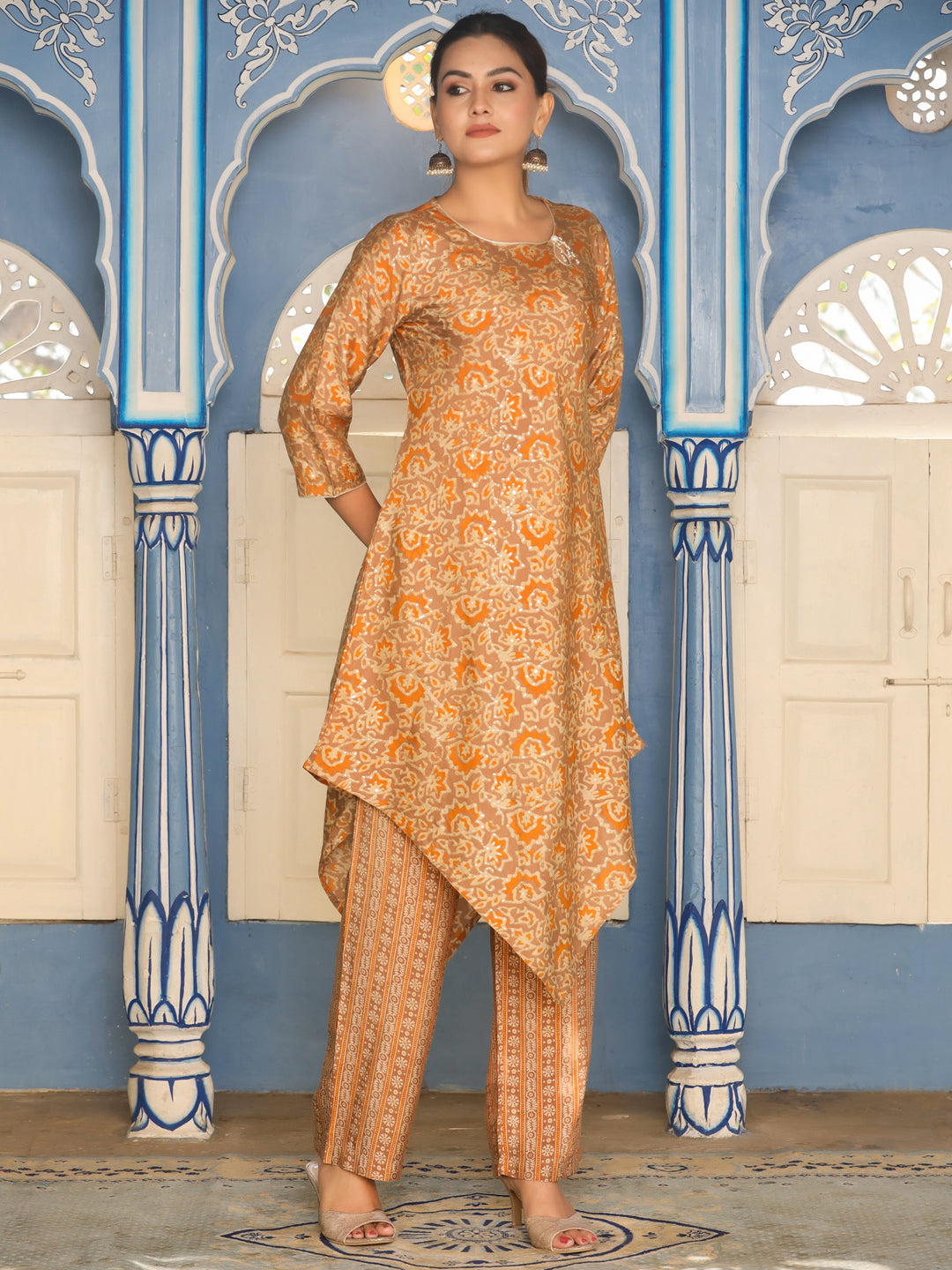 Chanderi A-Line Kurta With Pants
