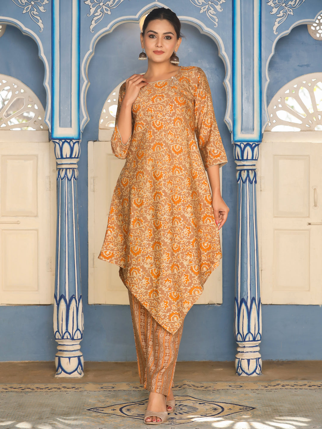 Chanderi A-Line Kurta With Pants