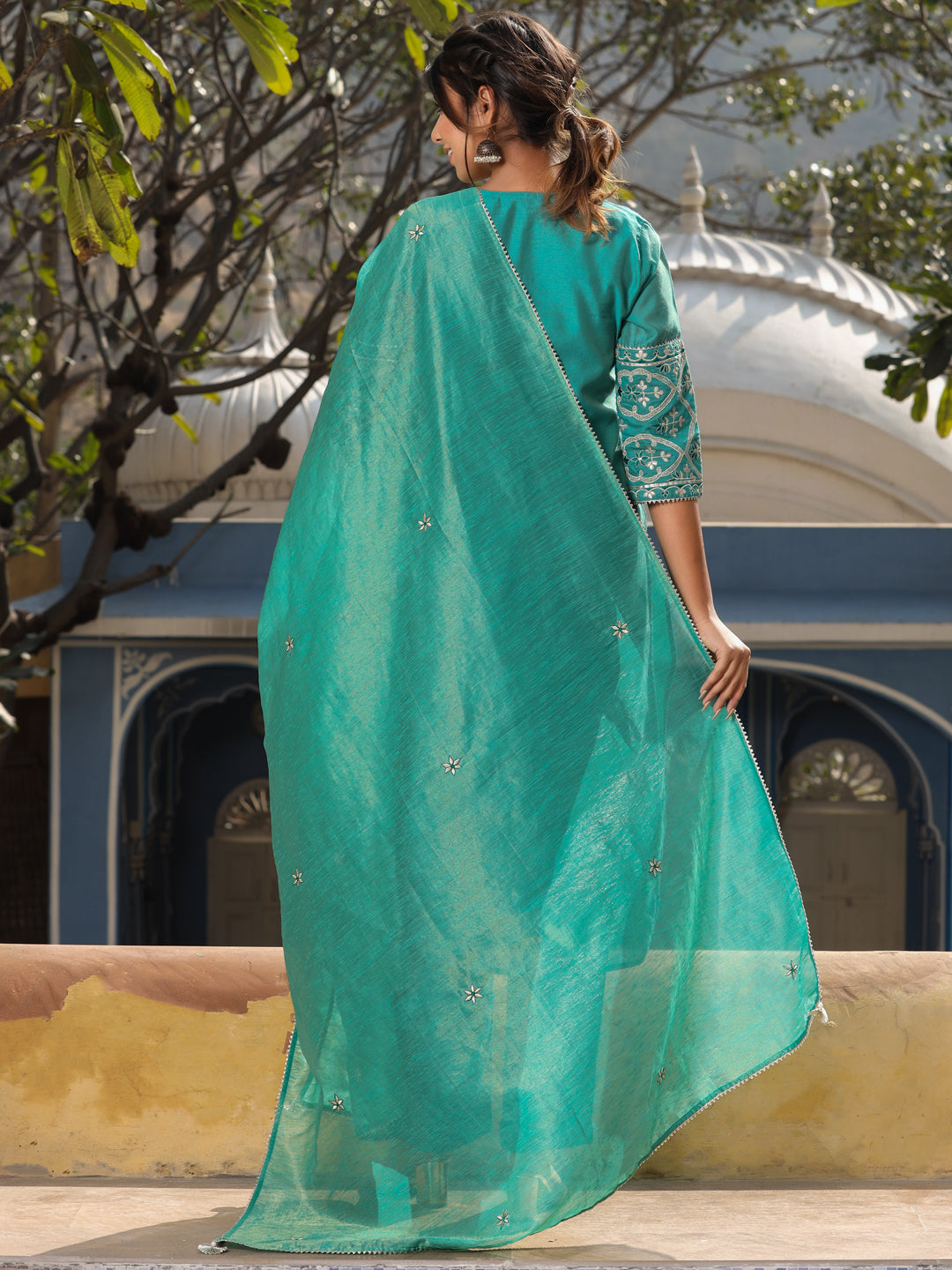 Dyed Brocade and Chanderi Dupatta with Gota Work