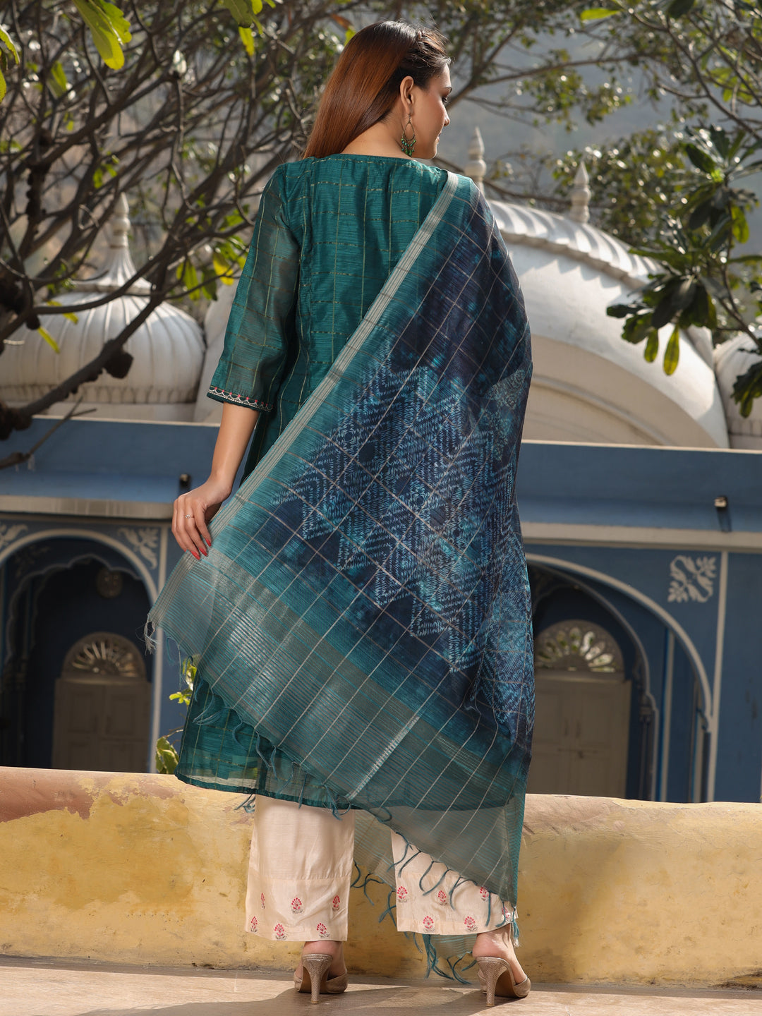 Amaiva Green Abstract Chanderi Kurta Set