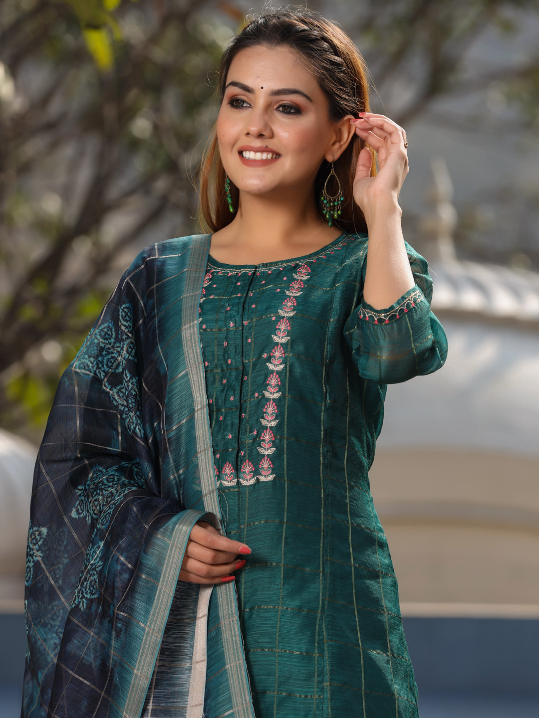 Amaiva Green Abstract Chanderi Kurta Set