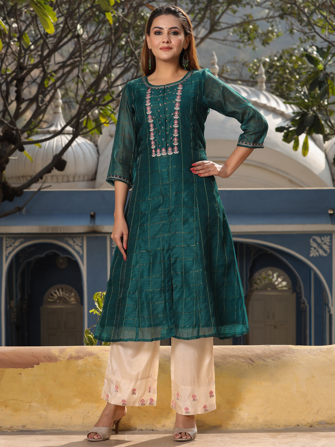 Amaiva Green Abstract Chanderi Kurta Set
