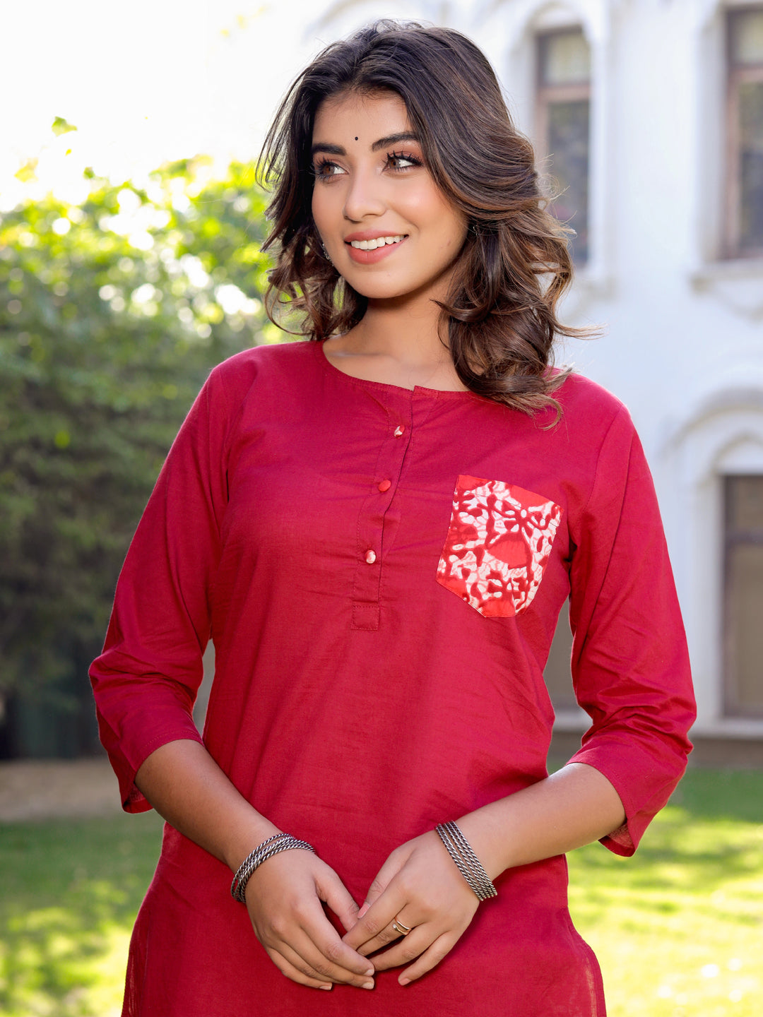 Maroon & Beige Ethnic Motif Straight Cotton Lounge Wear