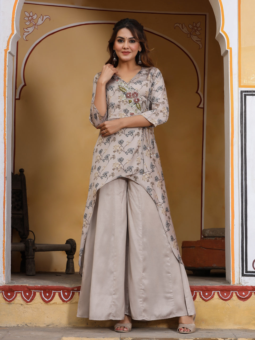 Printed Angrakha Kurta with Sharara