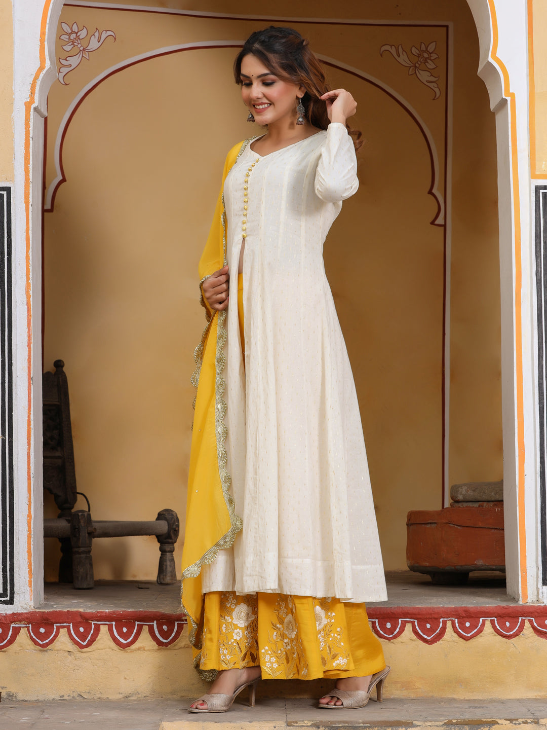 Kurta With Embroidered Palazzo And Dupatta Set