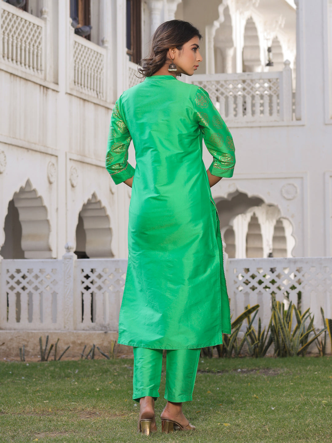 Green Gold Print Kurta With Pant