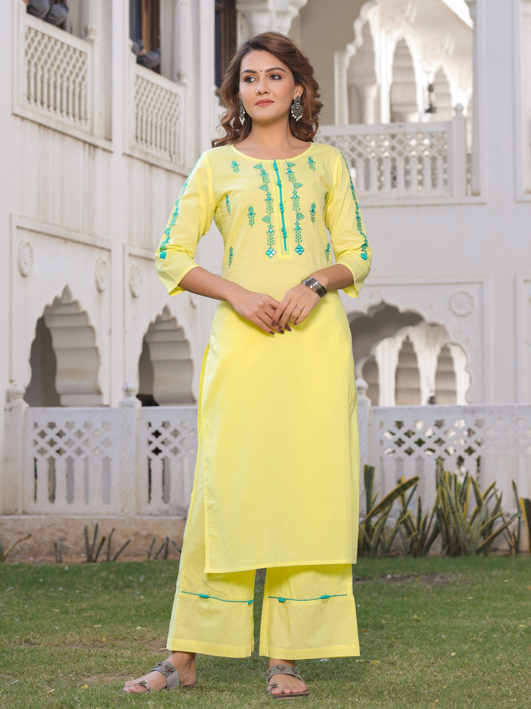 Yellow Embroidered Kurta & Palazzo Set