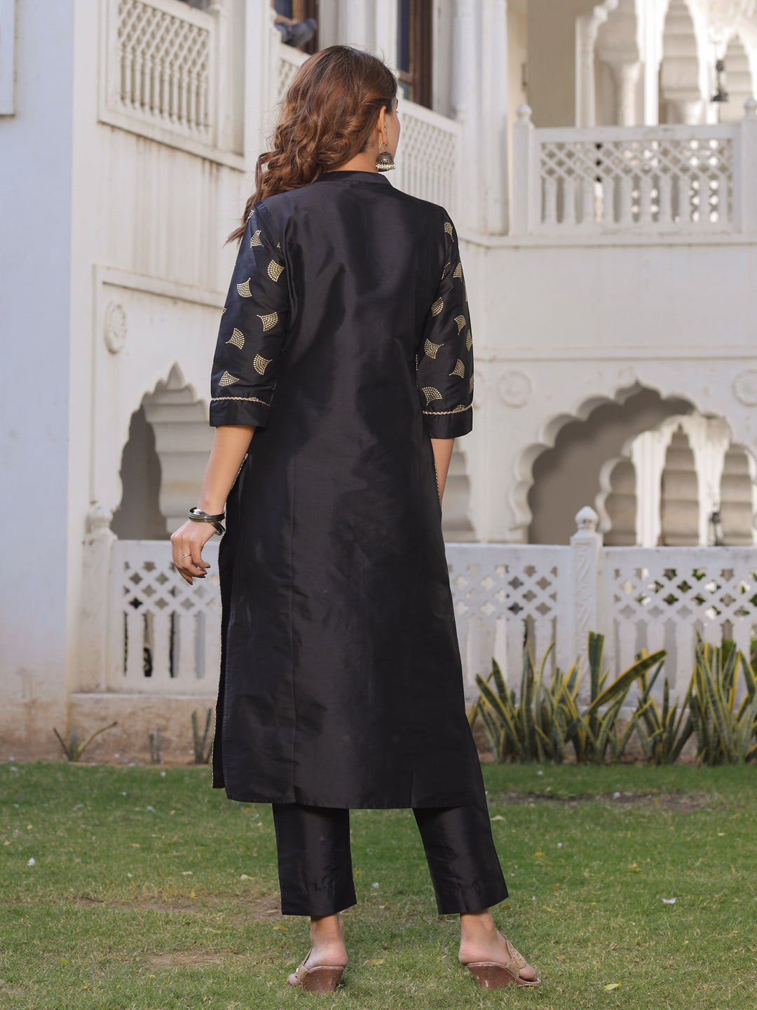 Black Gold Print Kurta With Pant