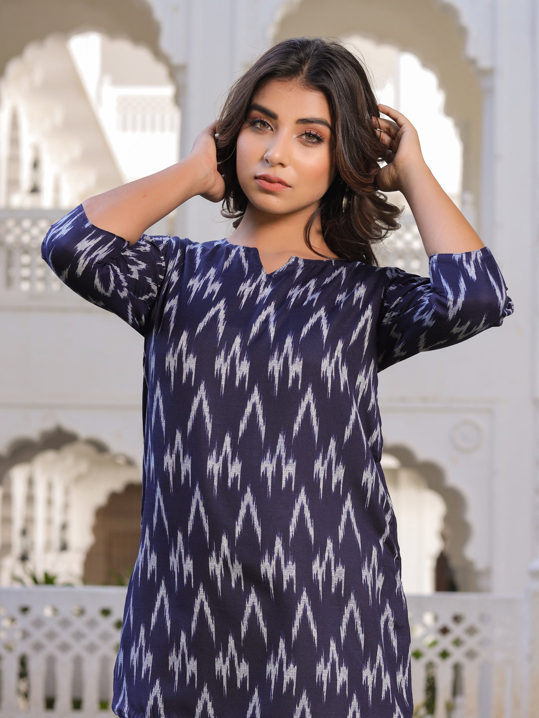 Blue Ikat Print Straight Viscos Rayon Lounge Wear