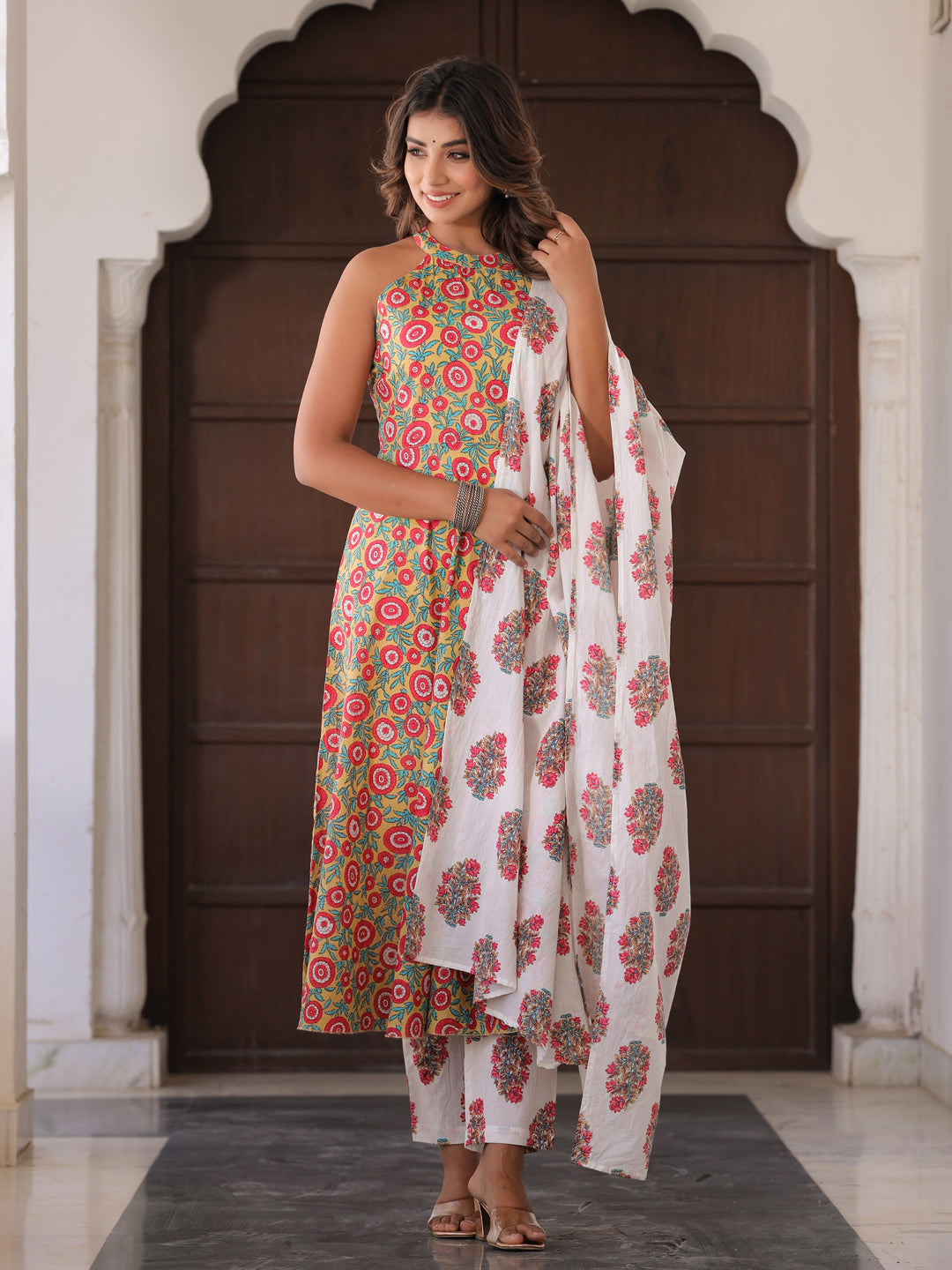 Floral print Kurti pant & dupatta se for female