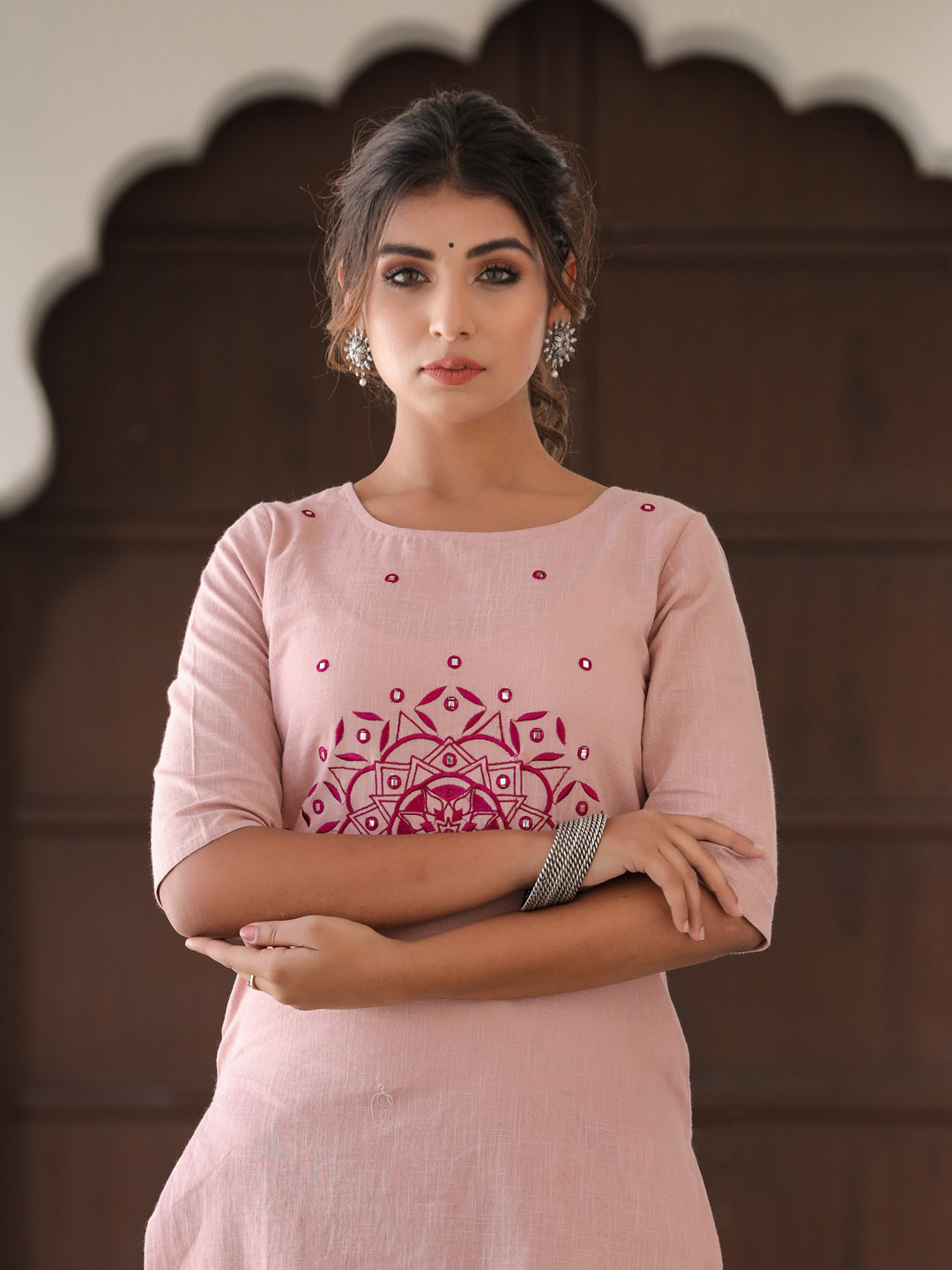 Mauve & Purple Embroidered Straight Kurta With Palazzos